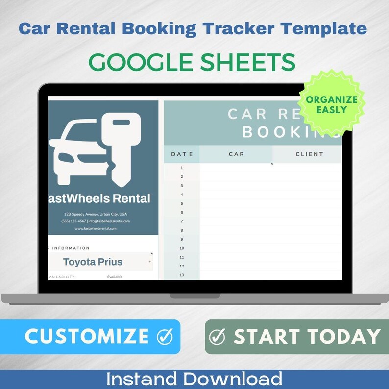 Car Rental Booking Tracker Template, Editable Google Sheets, Digital Download, Easy to Use Tool