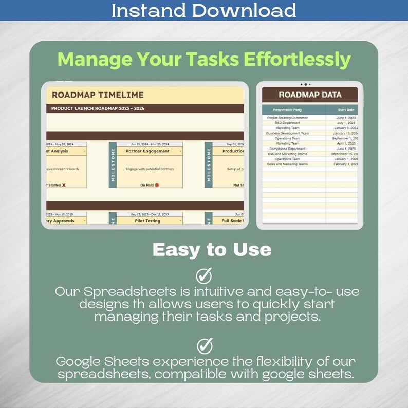Roadmap Timeline Template, Google Sheets Project Planner, Editable ...