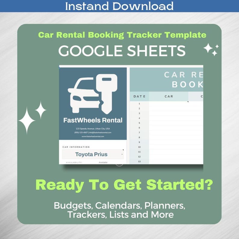 Car Rental Booking Tracker Template, Editable Google Sheets, Digital Download, Easy to Use Tool