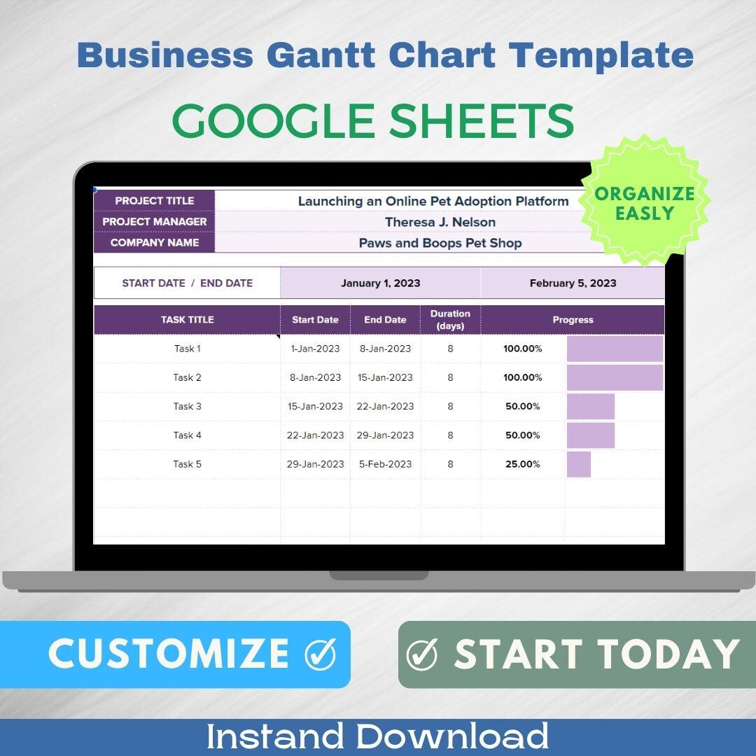 Business Gantt Chart Template - Editable Google Sheets for Project ...