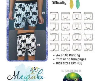 Baseball Boxer Briefs Kids Sizes 18m-16 by Meyraki Patterns