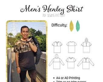 Meyraki Patterns Perfect Play Henley Men's hoodie, short, long sleeves, PDF sewing patterns, digital