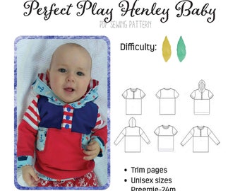 Meyraki Patterns Perfect Play Henley Baby sizes preemie to 24m PDF sewing pattern digital download infant baby boy girl