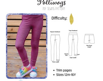 Polliwogs Leggings by Meyraki Patterns sizes 12m-16 month- Fun, easy, beginner friendly, yoga waisband slim fit PDF sewing pattern digital