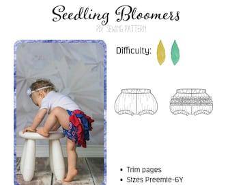 Meyraki Patterns Ruffled Seedling Bloomers  Girl's sizes Preemie-6.  PDF sewing pattern digital