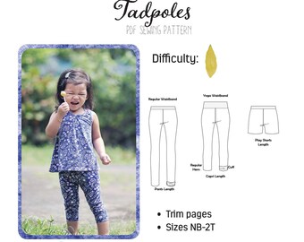 Tadpoles Leggings Sewing Pattern – Beginner Yoga Waistband (NB-24 Months) (PDF Pattern)