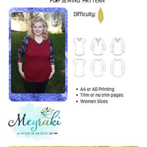Royal Raglan Ladies sizes 00-36+ knit fabric sewing pattern PDF