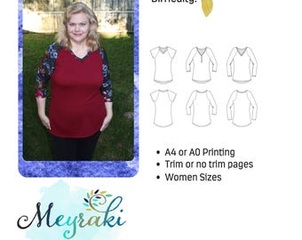 Royal Raglan Ladies sizes 00-36+ knit fabric sewing pattern PDF