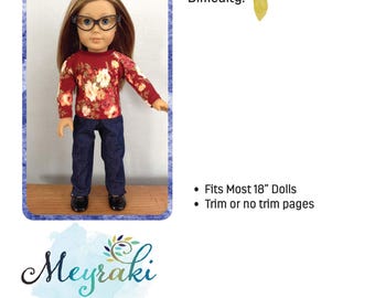 Patrón de costura en PDF para conjunto de manga raglán y pantalones/shorts para muñeca de 45 cm (18")