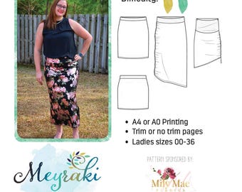 Moonstruck Skirt PDF Sewing Pattern: Knit Fabric, 5 Lengths, 2 Ruching Styles (Ladies Sizes 00-36)
