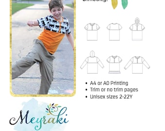 Perfect Play Henley Kids sizes 2-22, Kangaroo pocket fun PDF sewing pattern