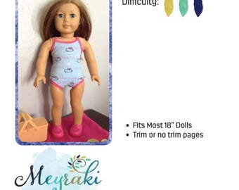 Patrón de costura en PDF para conjunto de camisola y ropa interior Doll Lazy Daisies (para muñecas de 45 cm)