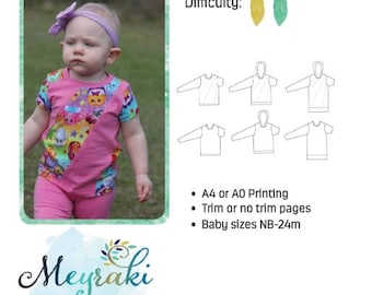 Baby Taylor Tee PDF Sewing Pattern – Diagonal Color Block Shirt Tunic NB-24m