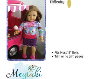 18" Doll Basics PDF Sewing Pattern, Leggings, Skirt, Top, Knit Fabric