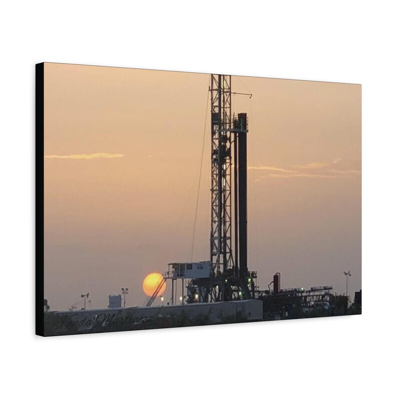 Öl Derrick Bohrturm Sonnenuntergang Leinwand Druck: Industrielle Wandkunst Bild 2