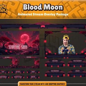 Blood Moon Animated Stream Overlay Package for twitch, YouTube, kick | dark fantasy - Twitch Overlay - Stream Overlay
