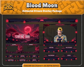 Blood Moon Animated Stream Overlay Package, Dark Fantasy Gothic Design