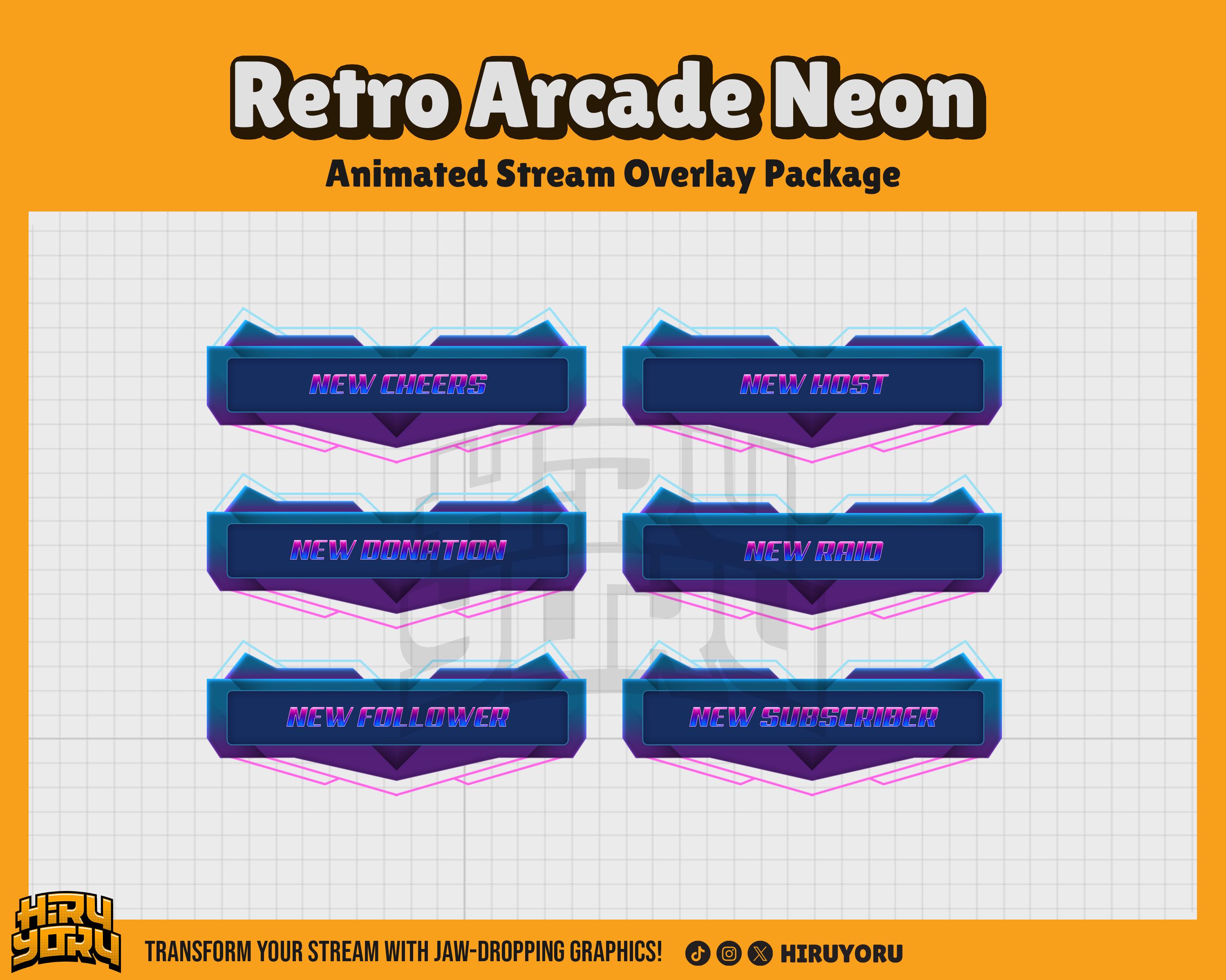Retro Arcade Neon Animated Stream Overlay Pack for Twitch, Youtube ...