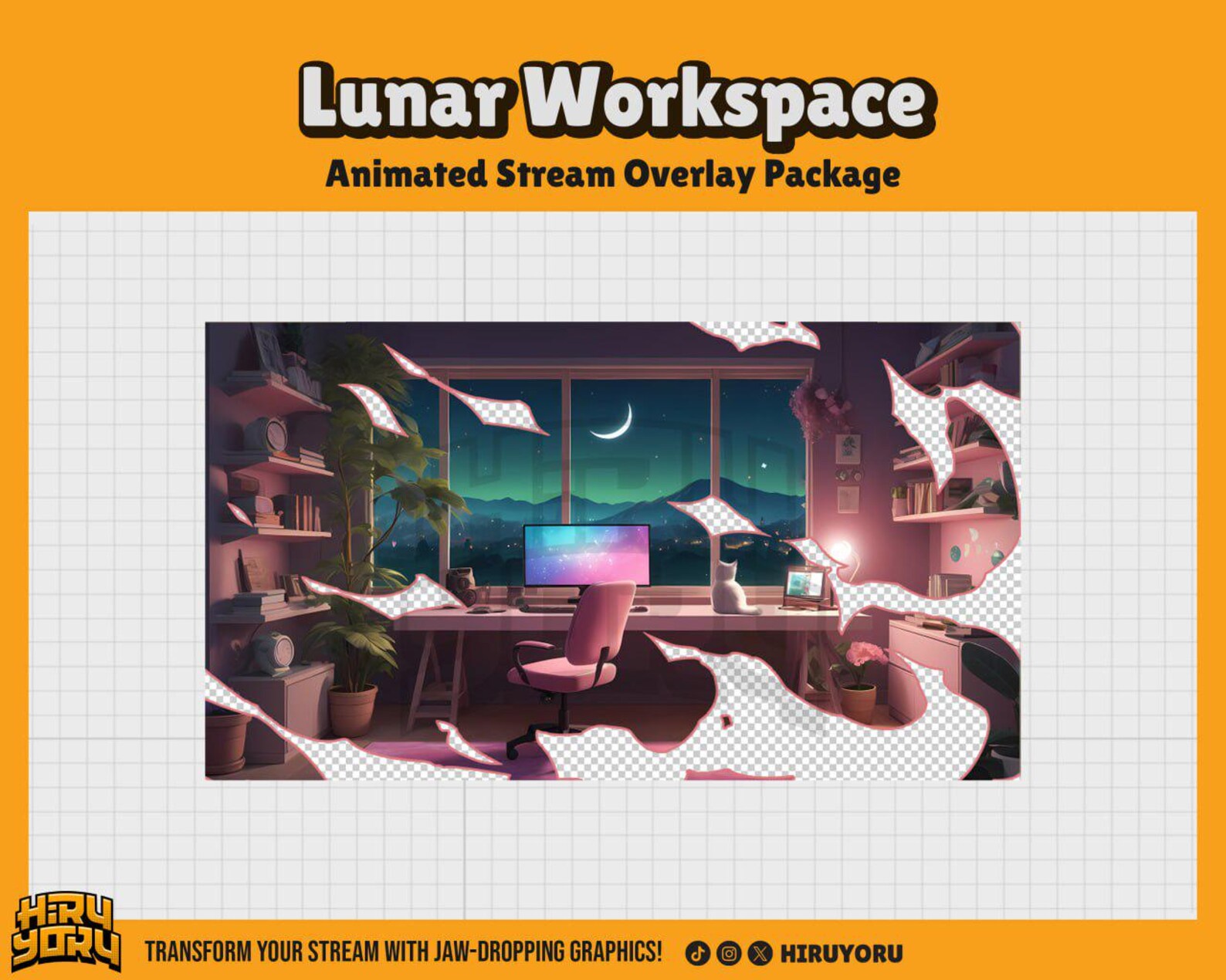 Lunar Workspace Animated Stream Overlay : Moonlit Desk Theme - Etsy