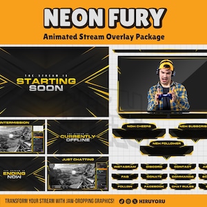Neon Fury Animated Stream Overlay Pack for twitch, YouTube, kick | High-Tech Neon Graphics | Twitch Overlay | Stream Overlay