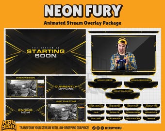 Neon Fury Animated Stream Overlay : High-Tech Twitch, YouTube, Kick