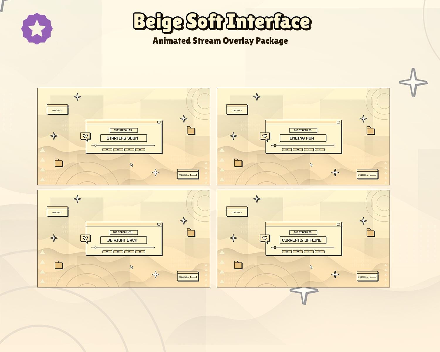 Soft Inner Face Beige Soft Interface Animated Stream Overlay Package for Vtuber ...