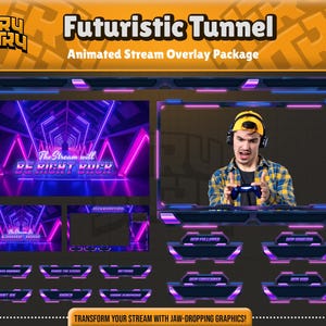 Futuristic Tunnel Animated Stream Overlay Pack for Twitch, YouTube, Kick | Neon | Sci-Fi Graphics | stream overlay | Twitch Overlay