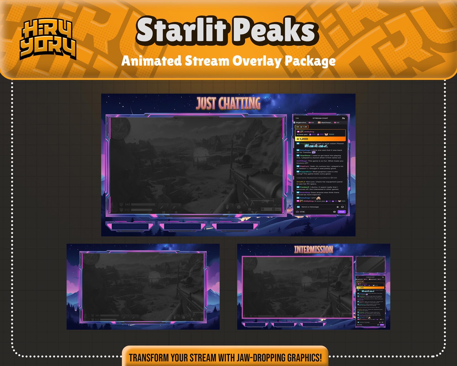 Starlit Peaks Animated Stream Overlay Package : Nightscape Design - Etsy