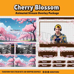 Cherry Blossom Animated Stream Overlay Pack for Twitch, YouTube, Kick | Sakura Serenity Theme | Twitch Overlay | Stream Overlay