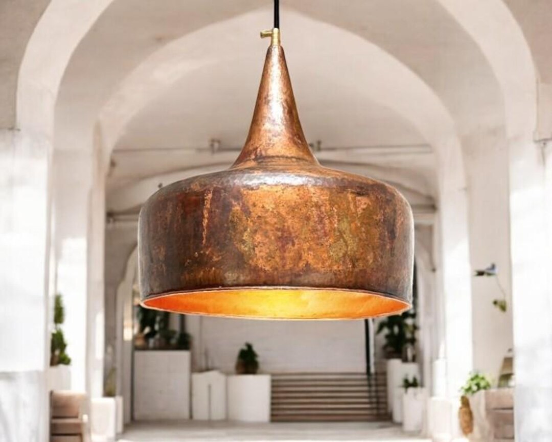 Rustic Copper Lights Handmade Rustic Copper Pendant Light: Patina Kitchen Island Lamp - Etsy