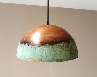 Handcrafted Copper Dome Pendant Light: Rustic Farmhouse Hanging Lamp