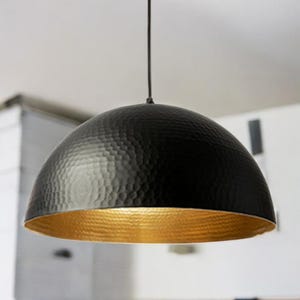 Handmade Black & Brass Hammered Pendant Light, Modern Farmhouse Dome Ceiling Lamp, Industrial Kitchen Island Hanging Light, Fixture Light