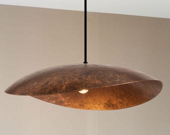 Handmade Patina Copper Pendant Light – Modern Rustic Dome Lighting