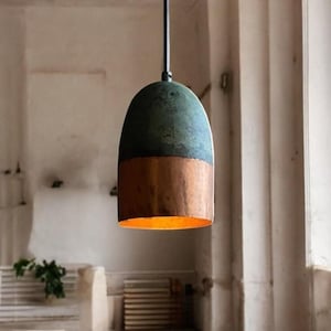 Green Patina Copper Pendant Lights, Rustic Farmhouse Ceiling Fixtures, Handmade Oxidized Dome Lamps for Kitchen & Dining