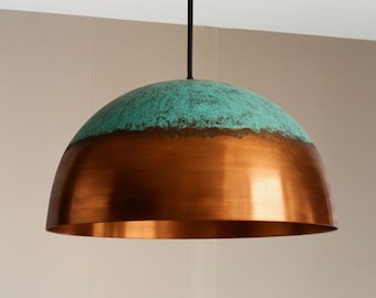 Handmade Copper Pendant Light: Oxidized Green Patina Dome