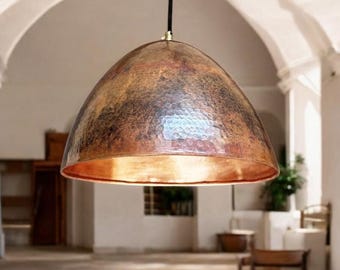 Handcrafted Hammered Copper Pendant Light: Rustic Farmhouse Lighting