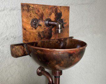 Handcrafted Rustic Copper Sink: Wall Mounted Farmhouse Basin