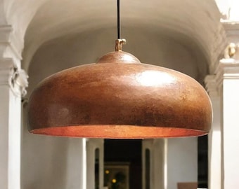 Handmade Copper Dome Pendant Light: Rustic Farmhouse Lighting