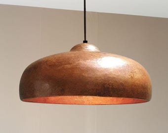 Handmade Copper Dome Pendant Light: Rustic Farmhouse Hanging Lamp