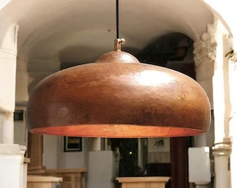 Handmade Copper Dome Pendant Light: Rustic Farmhouse Hanging Lamp