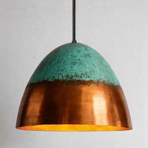 Copper Pendant Light Handmade Green Patina Light, Vintage Oxidized Ceiling Lamp, Hammered Rustic Farmhouse Kitchen Island Light Fixture