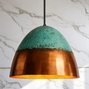 Green Patina Copper Pendant Light Handmade Light, Vintage Oxidized Ceiling Lamp, Handmade Rustic Farmhouse Kitchen Island Light Fixture