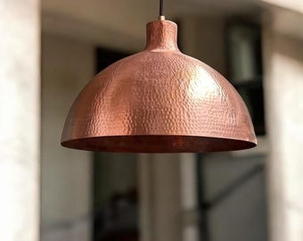 Handmade Hammered Copper Dome Pendant Light: Rustic Farmhouse Lighting