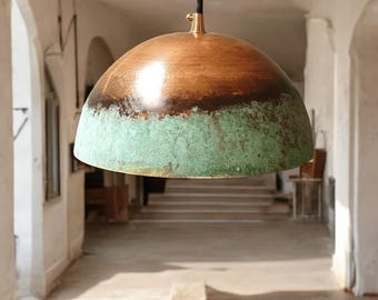 Handcrafted Copper Dome Pendant Light: Rustic Farmhouse Hanging Lamp
