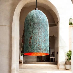 Handmade Green Patina Copper Pendant Light: Farmhouse Island Lighting