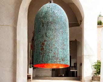 Handmade Green Patina Copper Pendant Light: Farmhouse Island Lighting