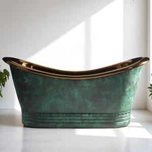 Rustic oxidized Handmade Bathtub, Oxidized Copper Bathtub – Vintage Patina Soaking Tub for Luxury Bathroom, Farmhouse Green copper bathtub