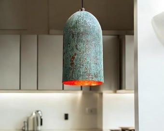 Handmade Green Patina Copper Pendant Light: Farmhouse Island Lighting