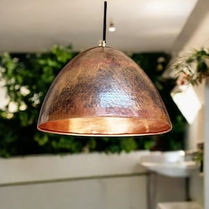 Hammered Copper Pendant Light – Rustic Farmhouse Kitchen Ceiling Lamp, Vintage Copper Island Hanging Light, Handcrafted Copper Fixture