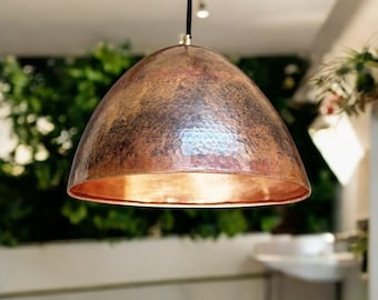 Handcrafted Hammered Copper Pendant Light: Rustic Farmhouse Lighting
